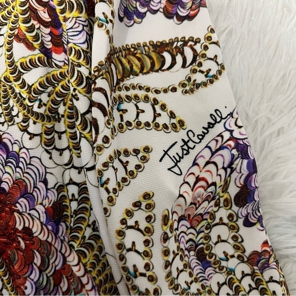 Roberto Cavalli Just Cavalli Printed Long Sleeve Mesh Dress Shoulder Slits US 2 - Picture 11 of 16